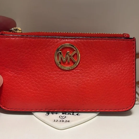Michael Kors / perfect condition red leather Jet Set coin pouch card holder
